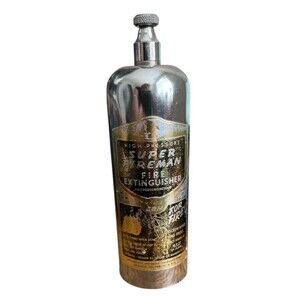 Vintage Super Fireman Fire Extinguisher Mini Chrome  6"